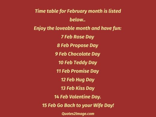 Time table for February